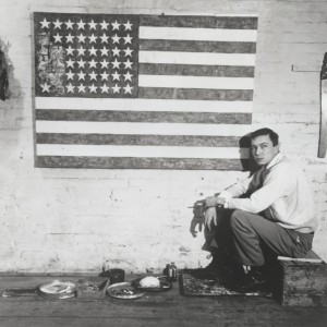 johns with flag in studio