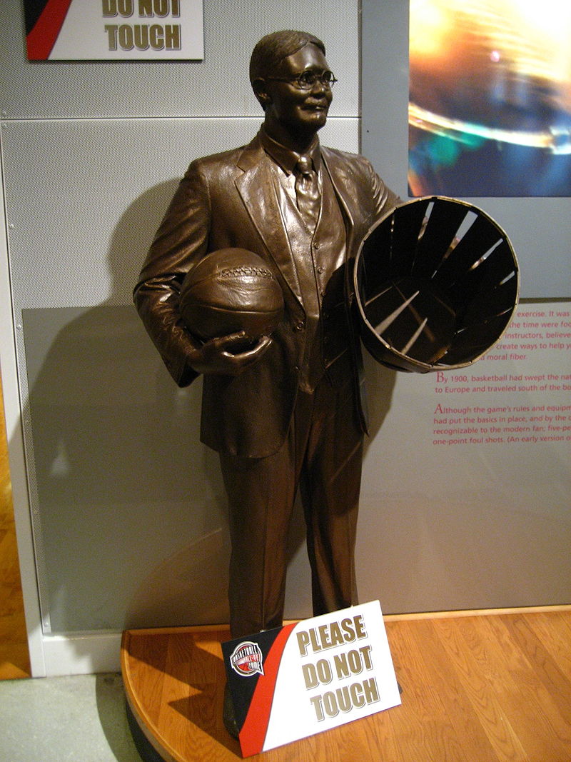 Statue of James Naismith at Basketball Hall of Fame and Museum in Springfield, Massachusettes