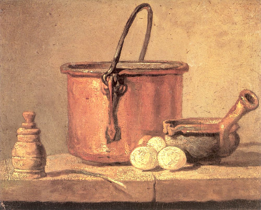 Copper Cauldron with Three Eggs, 1734 by Chardin, Jean-Baptiste-Simïon