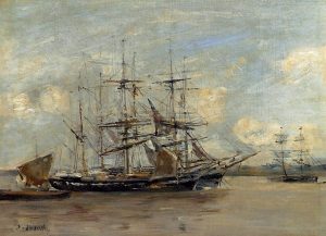 Le Havre, Three Master at Anchor in the Harbor - (Eugene-Louis Boudin - 1878-1879)