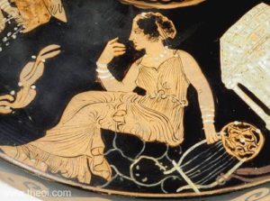 Muse with barbiton, Paestan red-figure lekanis C4th B.C., Musée du Louvre