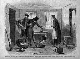 Discovery of Three Half-Starved Alms-House Children in the Room of a Hired Nurse, 152 East Thirty-forth  