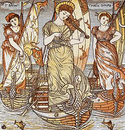 Illustration of I Saw Three Ships from Walter Crane's Baby's Opera   