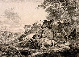 Three Cows Resting by Nicolas Berghem  