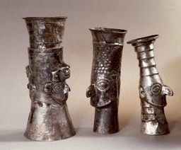 Three Peruvian Silver Ritual Drinking Vessels  
