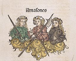 Woodcut Print with Medieval Depiction of Three Knights from Liber Chronicarum Compiled by Hartmann Schedel      